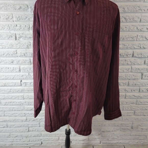 George Mens Shirt 2XL Long Sleeve Burgundy Stripe Lightweight Polyester STR74E - Picture 4 of 10